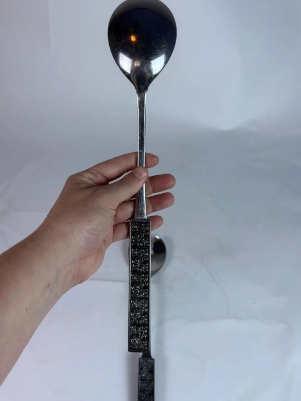 Vintage Stanley Roberts Stainless Japan Salad Serving Set MCM Floral Flatware
